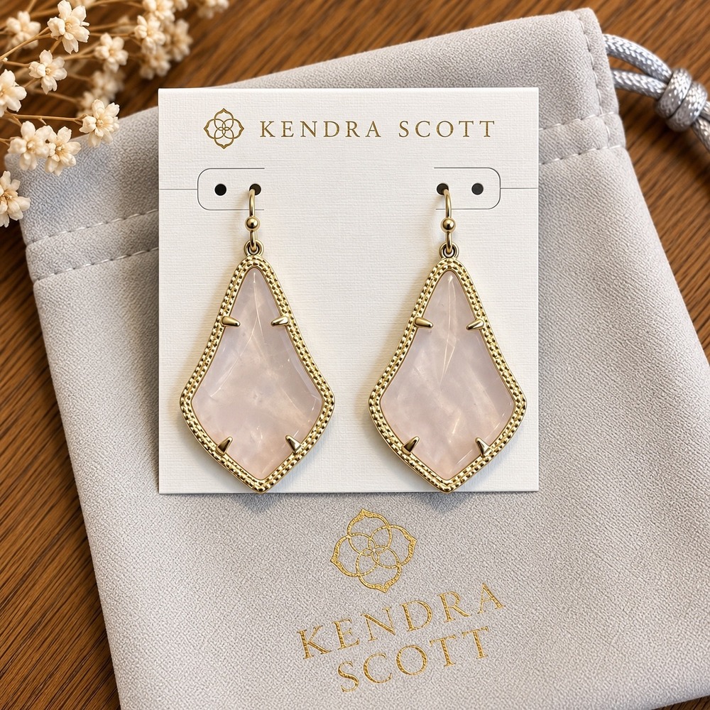 Kendra Scott Alex Gold Drop Earrings Rose Quartz Pink Stone Dangle
